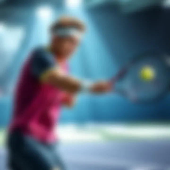 A tennis player in action during a match, showcasing skill and determination on the court.