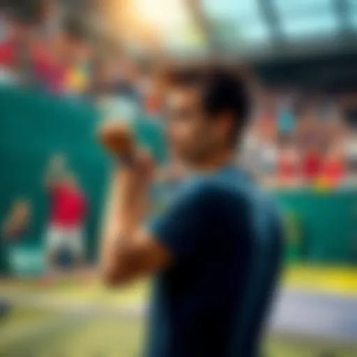 A tennis player looking frustrated on the court while their opponent celebrates a point, showcasing the pressure of competition.