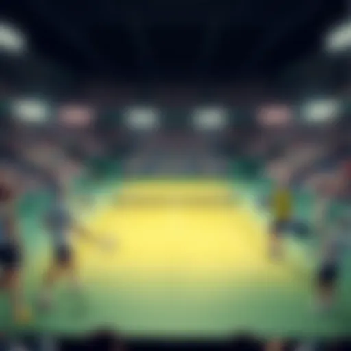 A scene from the French Open featuring tennis players competing on the court with fans in the background.