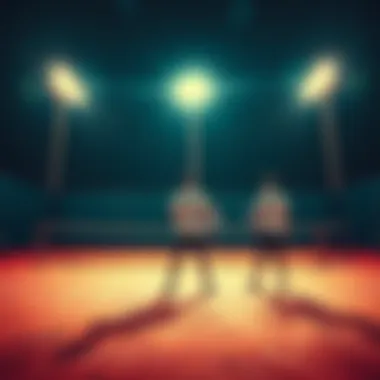 Three male tennis players warming up on a court under the lights, ready to compete in a night tournament.