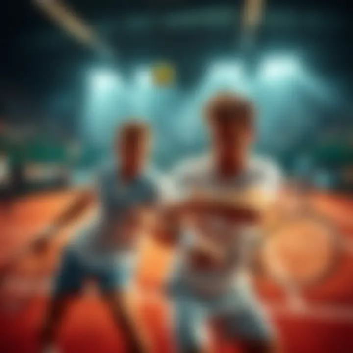Players competing in the final match of a tennis tournament, showcasing intense action and focus on the court.