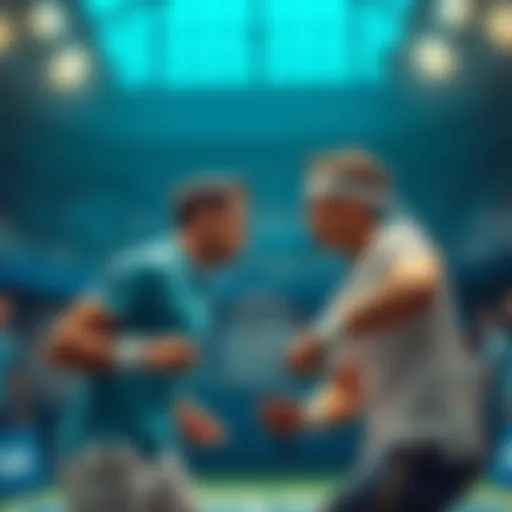 Two tennis players competing in the US Open match