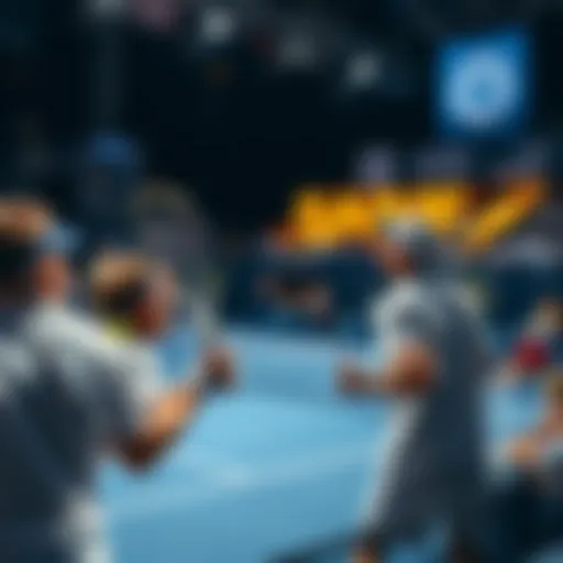 Players competing in a Tennis match during the US Open with excited fans in the background