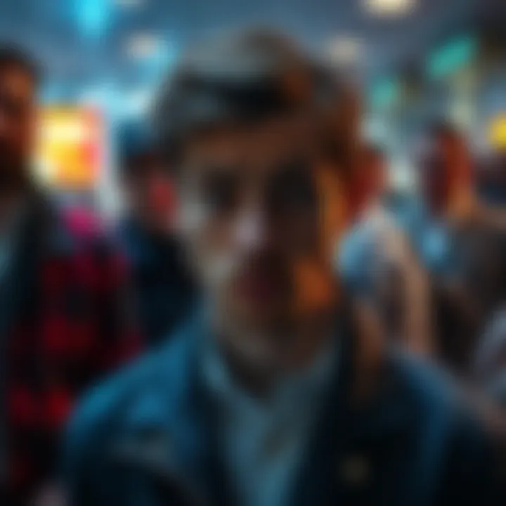 A man looks anxious as he prepares for an important event, surrounded by curious onlookers
