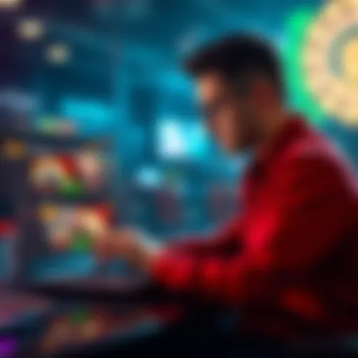 Testing New Gambling Sites A person checking a new online gambling site on a laptop, looking at various features and options cautiously.