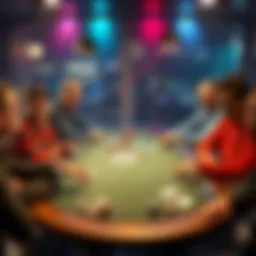 Texas Hold'em Homegame Setup A group of friends gathered around a table playing Texas Hold'em poker with chips and cards