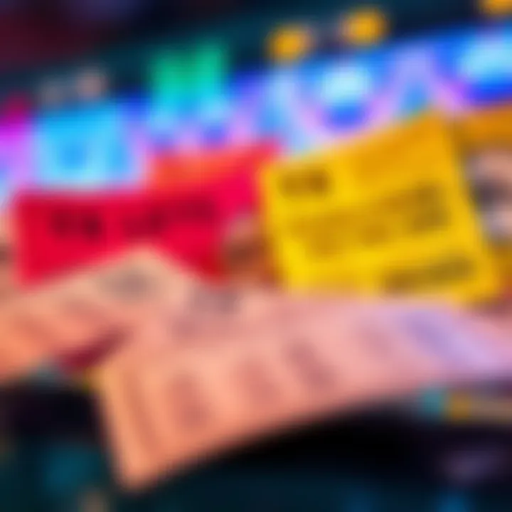 A selection of Texas Lottery tickets with bright colors and prize amounts displayed