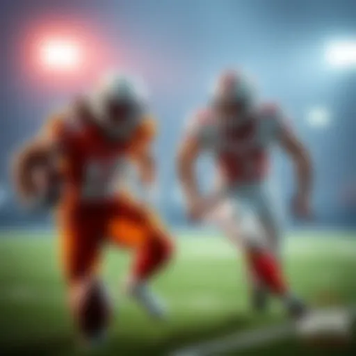 Football players from Texas and Ohio State competing on the field