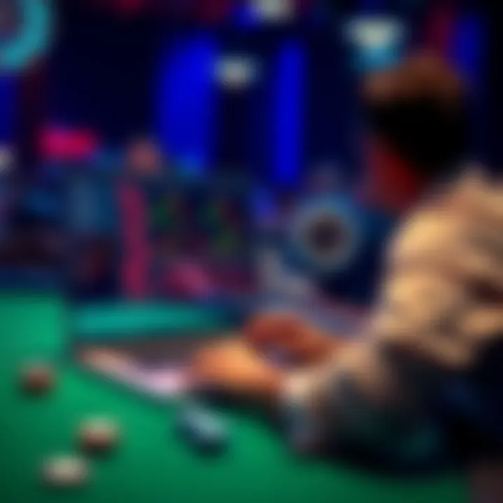 A poker player using the TexasSolverGPU software on a laptop, showing strategy analysis and game tree solutions.