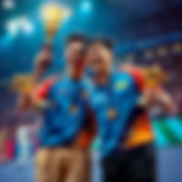 Thaigo and Sho standing together with trophies, smiling and celebrating their wins, showcasing their success in the competition.