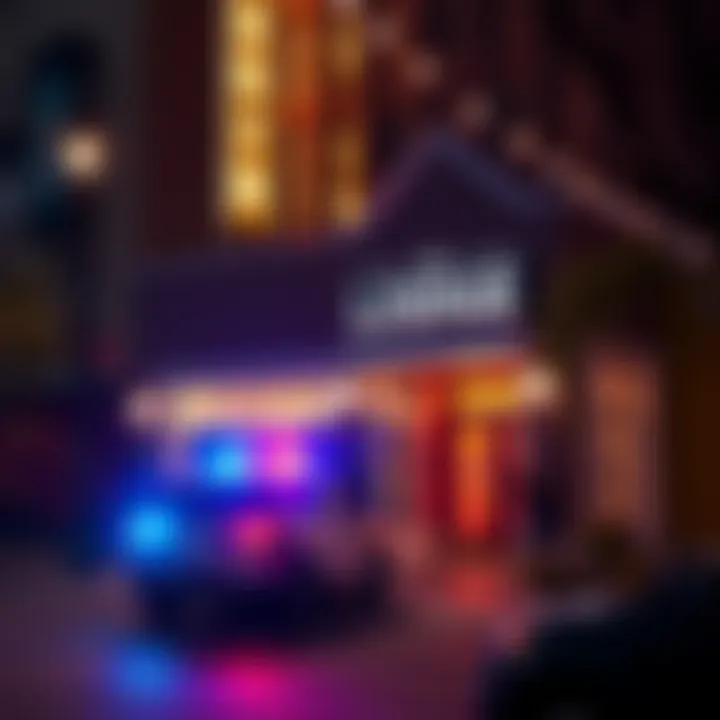 Exterior view of The Lodge Austin showing police presence after a recent robbery