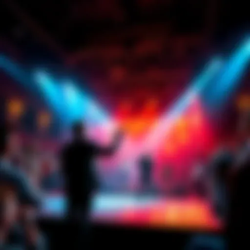 Theater Performance Actors performing on stage in a vibrant theater setting with a lively audience