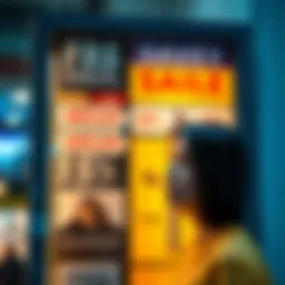 Person thinking about deals A person looking puzzled at a sign showing discounts and free offers, contemplating the true value of the deals