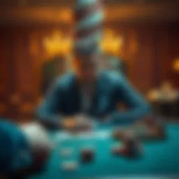 A person sitting at a table with playing cards and chips, contemplating their choices about gambling. The scene shows a mix of excitement and concern on their face.