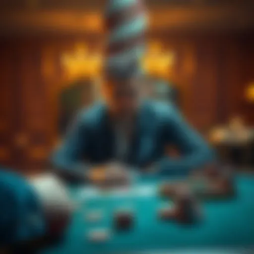 A person sitting at a table with playing cards and chips, contemplating their choices about gambling. The scene shows a mix of excitement and concern on their face.