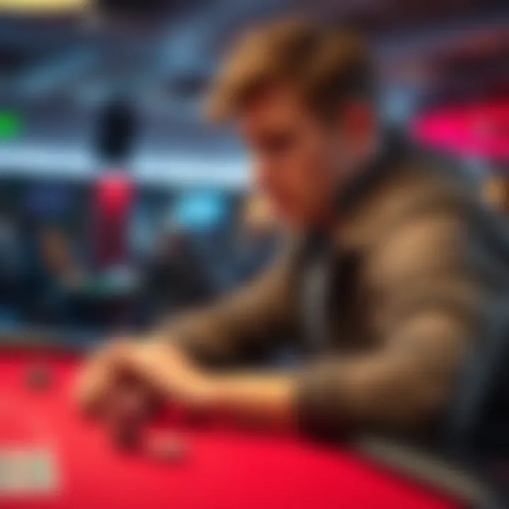 A thoughtful player considering gambling choices A person sitting at a table with gambling chips, looking contemplative and pondering their betting decisions
