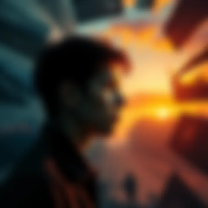 A person deep in thought, reflecting on their decisions, surrounded by images representing choices, such as a fork in the road.