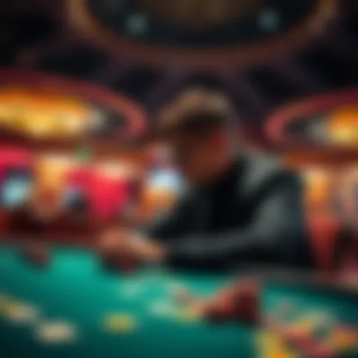 A person sitting at a casino table looking pensive, surrounded by chips and cards, reflecting on their gambling choices.