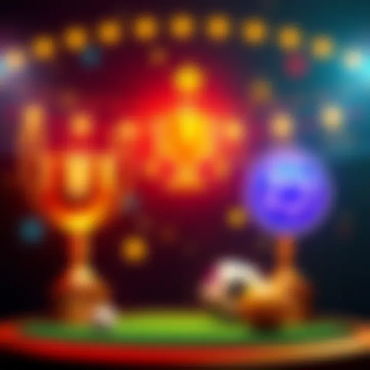 A vibrant graphic showcasing three potential betting options with event-themed icons such as trophies and game symbols.