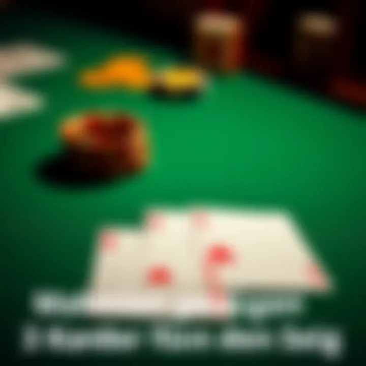 Three playing cards on a table Three playing cards laid out on a green tablecloth, showing different suits and values, implying strategy in a card game.