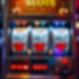 A three-reel slot machine displaying symbols and a denomination change button