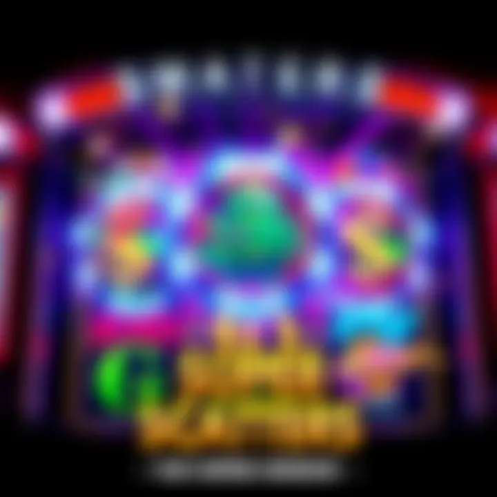 Colorful graphics of three Super Scatters symbols on a vibrant slot machine background, illustrating potential big wins.