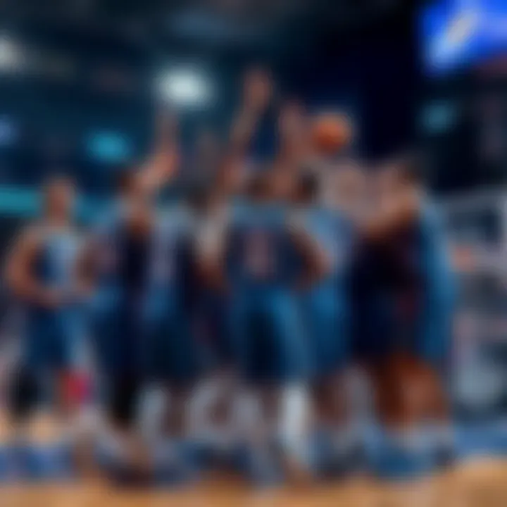 Players from the Thunder basketball team celebrating a close victory after the game.