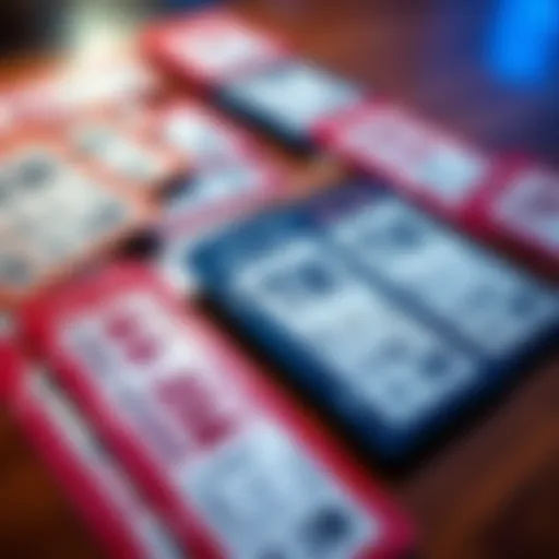 A close-up of individual and multiple concert tickets arranged on a table, highlighting the choice between buying one or several tickets.