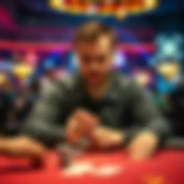 Tim Pool sitting at a poker table, looking focused and tense during a game, with cards in hand and chips in front of him.