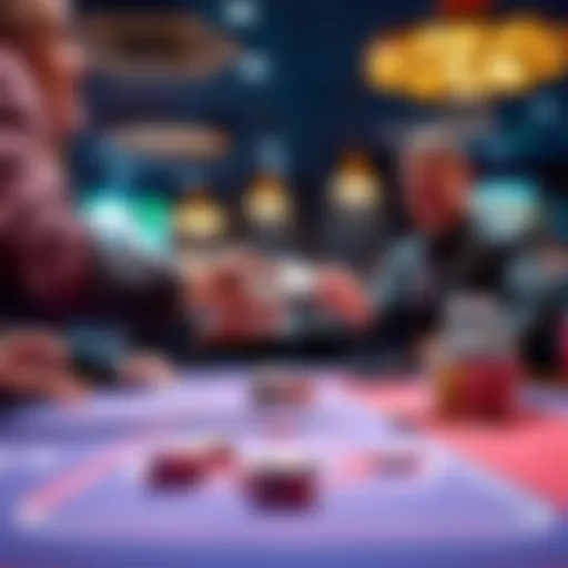 A player handing cash to a dealer at a gaming table, with a friendly atmosphere