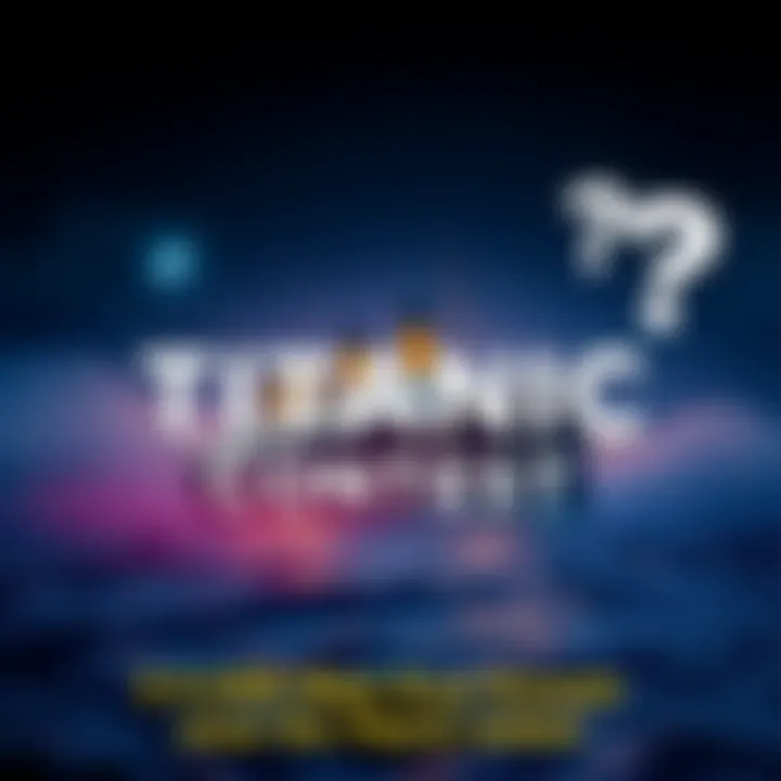 A graphic promoting a trivia contest about the Titanic with a ship silhouette and question marks