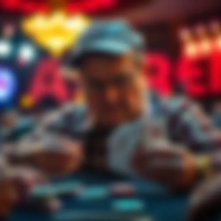 Todd Brunson at WSOP Main Event Todd Brunson playing poker with a focus on his facial expression and cards showing aces, surrounded by an intense atmosphere
