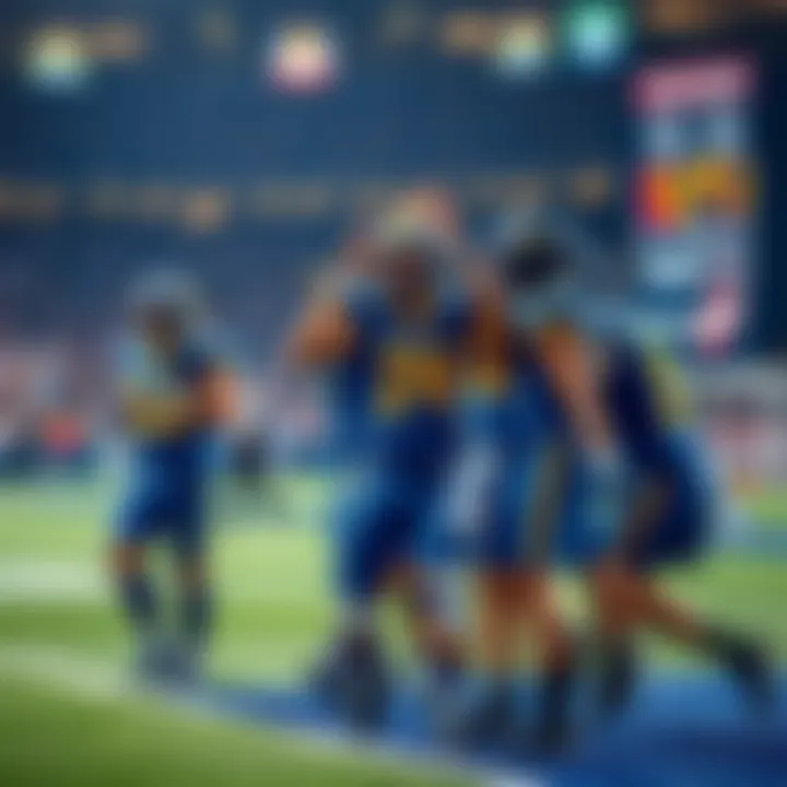 Toledo football players celebrating a touchdown with excitement after a successful play