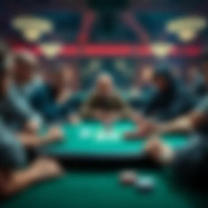 A group of elite poker players sitting at a table with chips and cards, showing their determination and focus in a competitive environment.