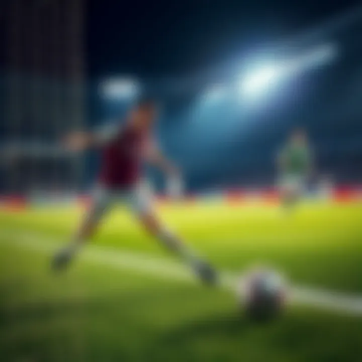 Top player taking a shot on goal A top football player about to kick the ball towards the goal during a match