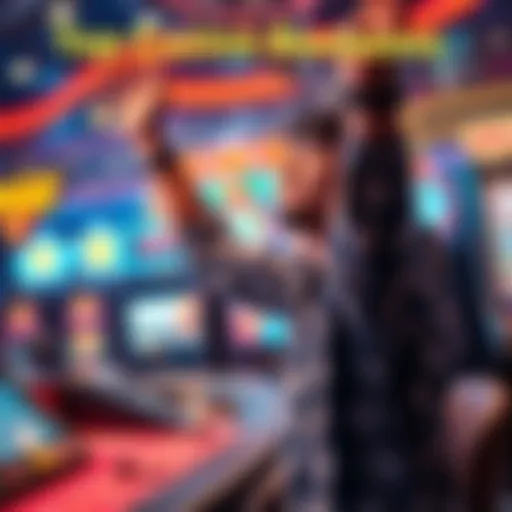 A person celebrating a win at a casino with a cash prize and slot machine in the background