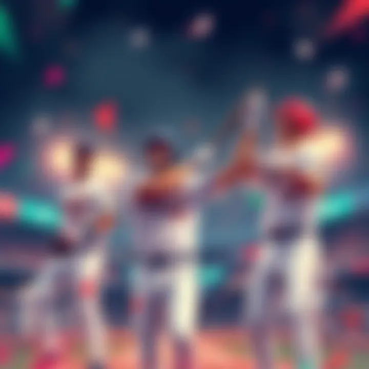 Illustration of baseball players celebrating after hitting home runs, showcasing their achievements in hits and runs during the season.