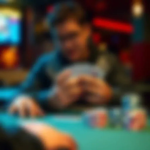 A poker player analyzing their hand with a top set in a 3-bet pot, focused on strategy and decision making.