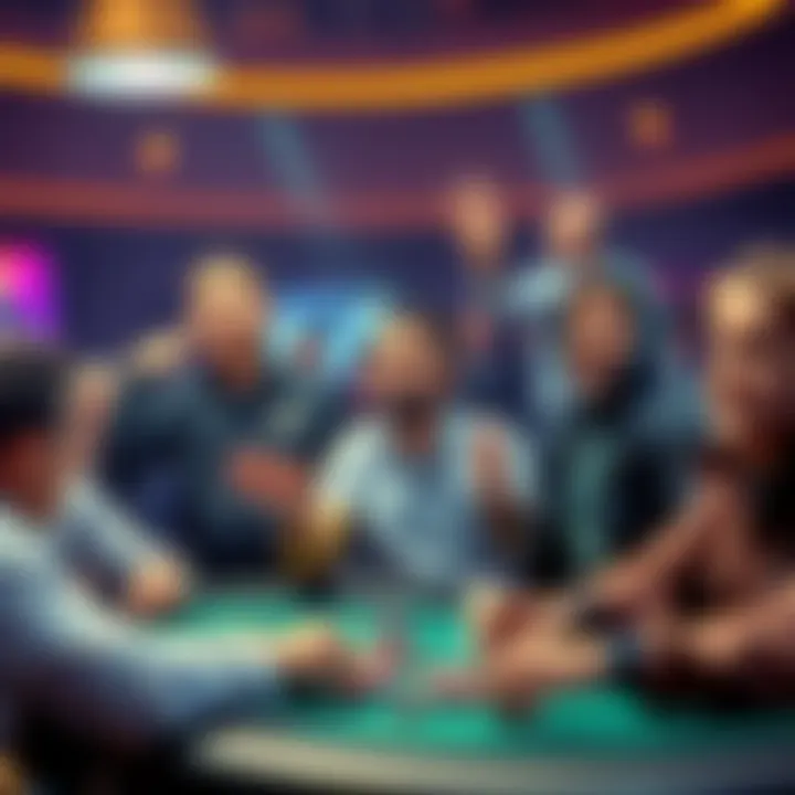 A group of players eagerly awaiting the results of the $1500 Freezeout Tournament draw with expressions of anticipation and excitement.