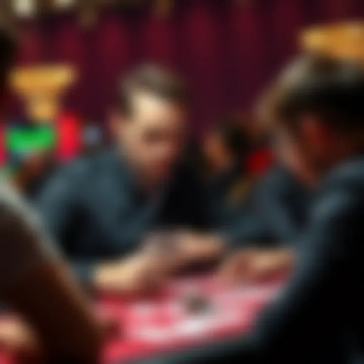 A poker player studying cards and opponents during a tournament, adjusting strategies against cash players.