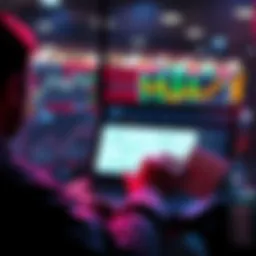 A person reviewing betting strategies on a laptop with betting slips and graphs in the background.