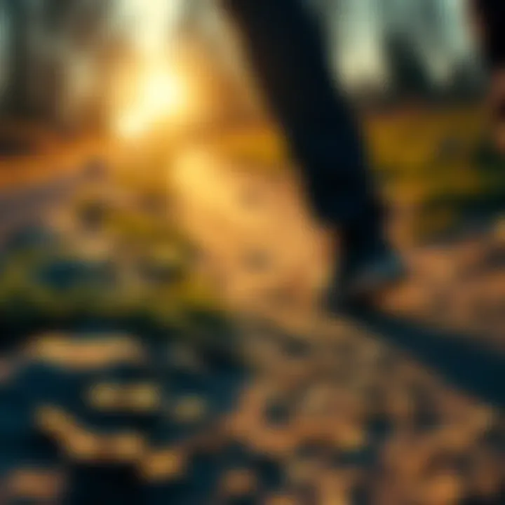 A person examining footprints on a path, representing the pursuit of goals and learning from experiences.