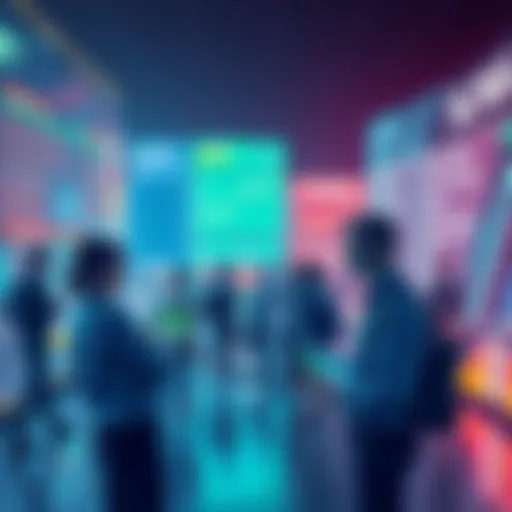 Illustration of modern betting technology with people using devices and interacting with data on screens