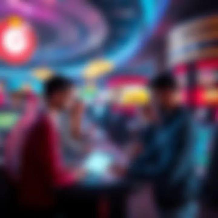 Trends in Gambling 2025 A modern casino scene showcasing new gaming technologies and players engaging with digital platforms.