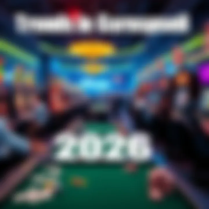 A vibrant scene showing people enjoying various gambling games like poker and slot machines, showcasing new technology and features in a casino setting.