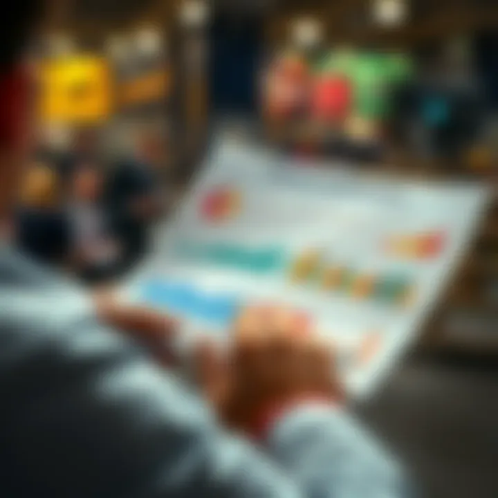 A person reviewing a document with charts and graphs showing recent trends and developments in society.