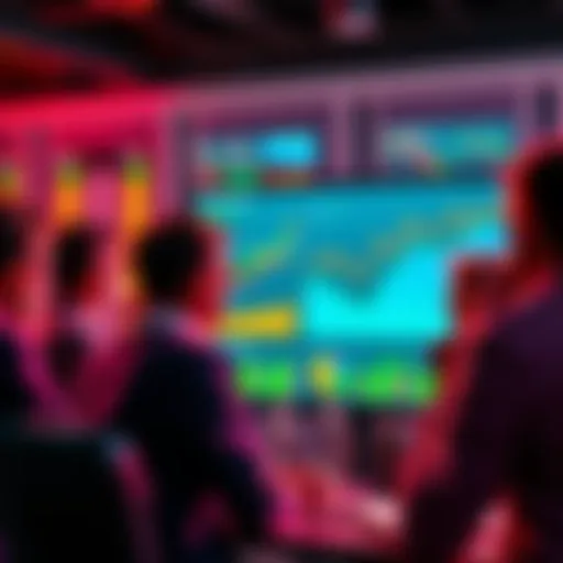 A group of people discussing betting strategies with charts and graphs on a screen, showing shifts in preferences and strategies.