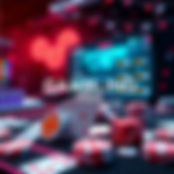 A visual representation of gambling trends in 2025, featuring various gaming elements like cards, dice, and digital screens.