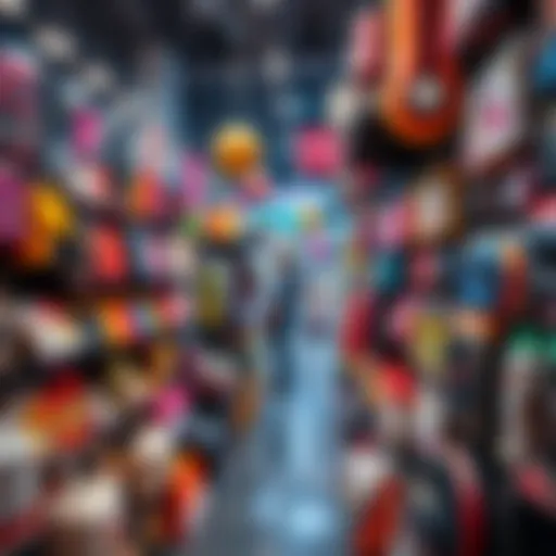 A colorful display of various trendy products attracting buyers' attention.