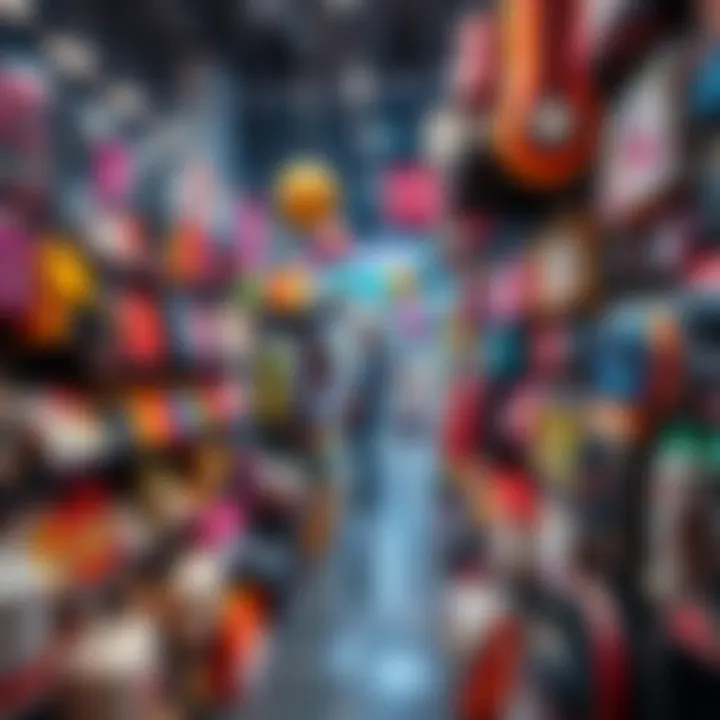 Trendy product display A colorful display of various trendy products attracting buyers' attention.